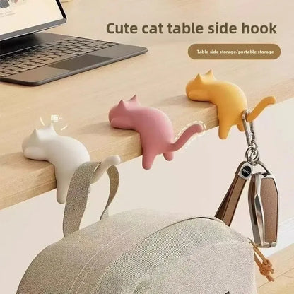 خطافات مفاتيح بتصميم قطة مرحة لحافة مكتب الطاولة، تنظيم حقائب المكتب، ديكور منزلي كاواي، إكسسوار لطيف موفر للمساحة