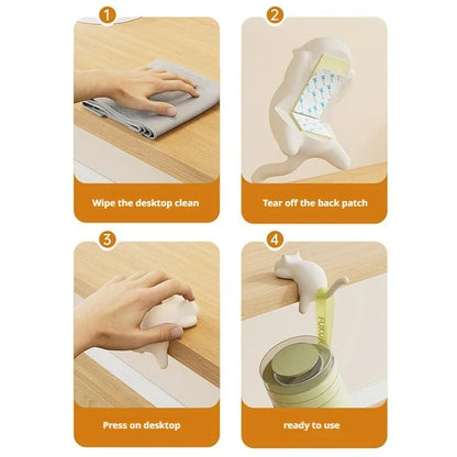 خطافات مفاتيح بتصميم قطة مرحة لحافة مكتب الطاولة، تنظيم حقائب المكتب، ديكور منزلي كاواي، إكسسوار لطيف موفر للمساحة