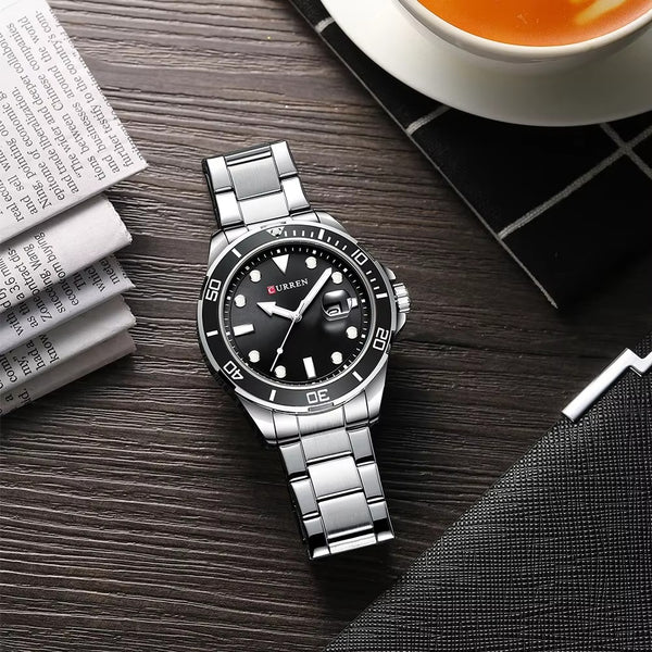 Curren 8388 Men's Watch – Silver & Black | ساعة كرين 8388 الرجالية