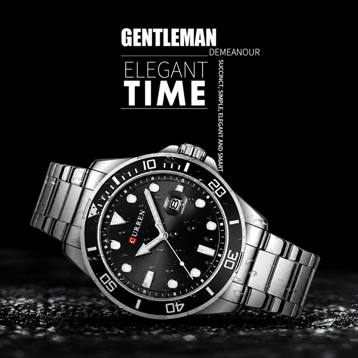 Curren 8388 watch black dial elegant