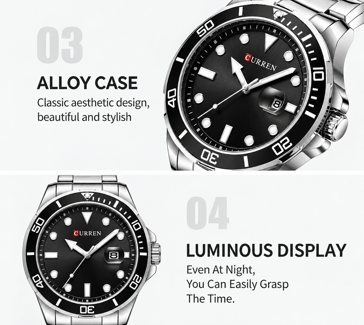 Curren 8388 alloy case and luminous display