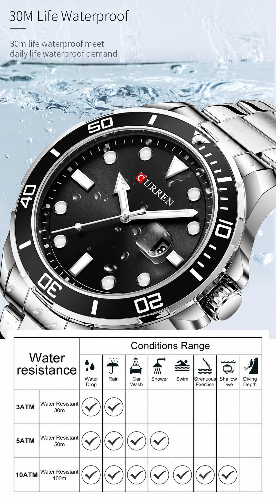 Curren 8388 water resistance 3ATM